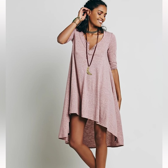 Free People FP Beach Drippy Jersey Henley High Low Knit Button Up Dress Size M - Picture 1 of 6